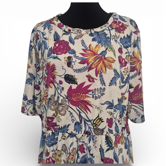 Jules & James Womens Size 2X Floral Empire Waist Maxi Dress Beige Magenta Blue - Picture 2 of 6